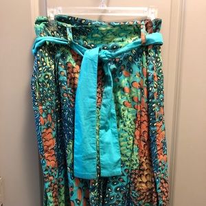 Peacock Feather Patterned Skirt with Belt